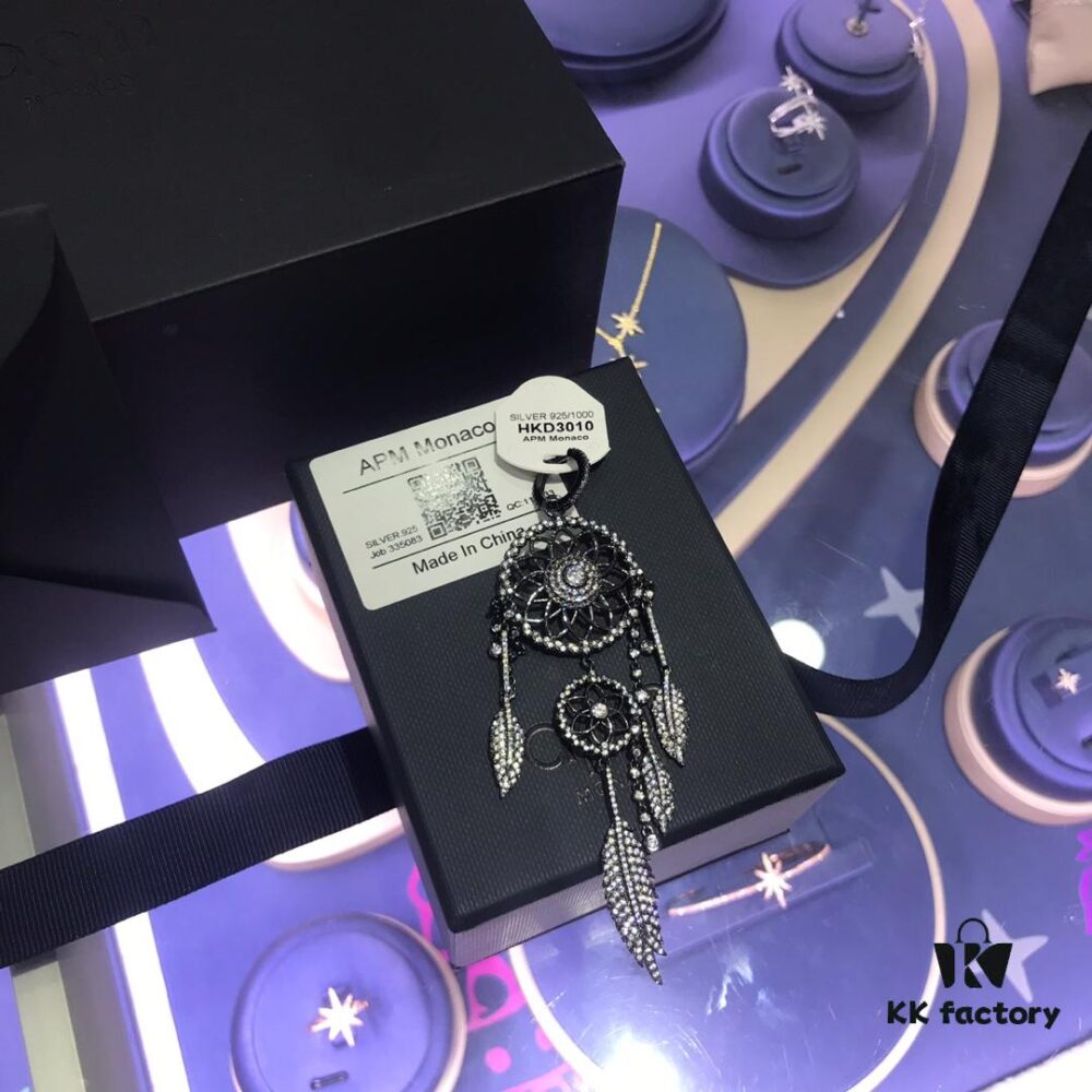 APM Monaco Dreamcatcher Black and Gray Pendant Statement Earrings for Women