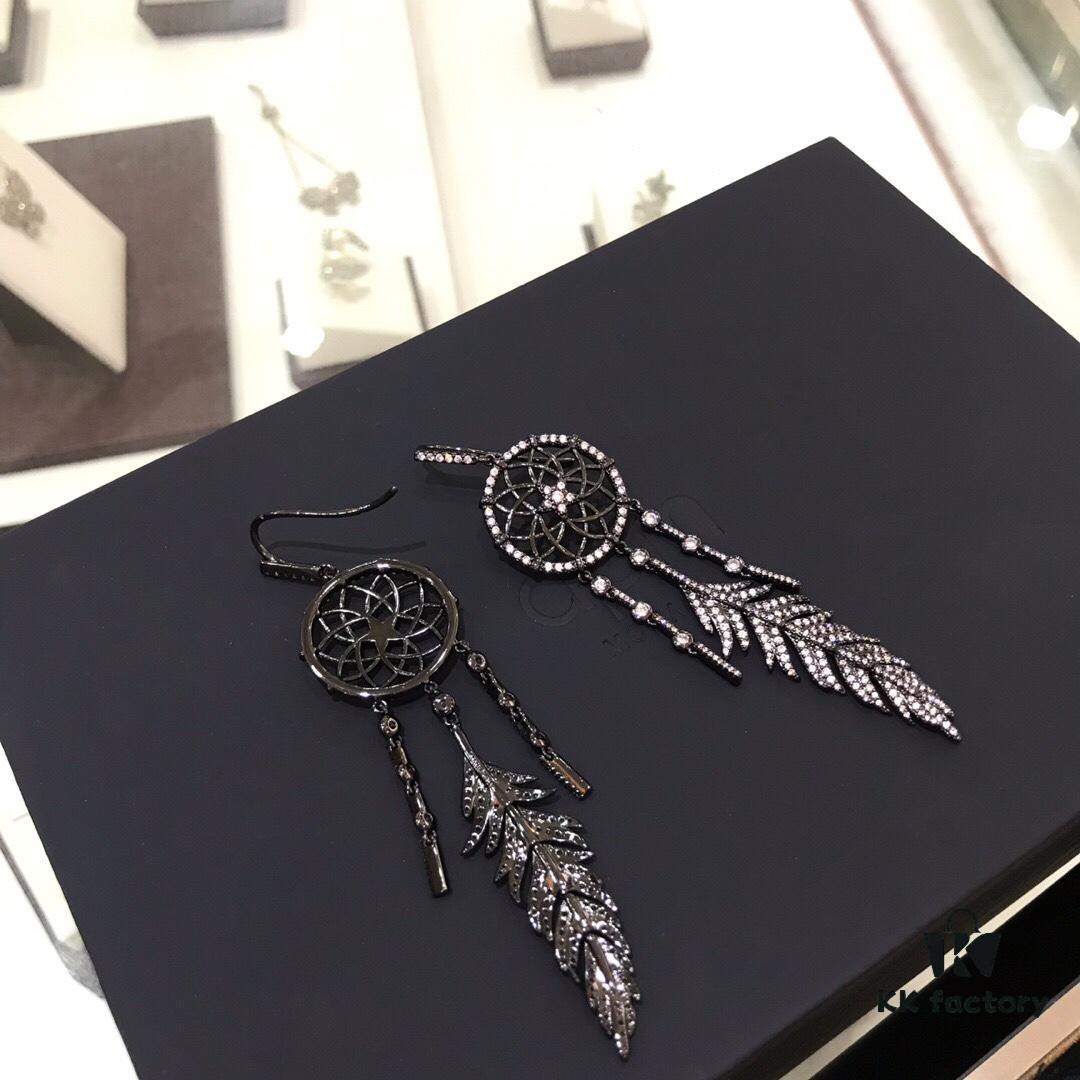APM Monaco Dreamcatcher Black and Gray Pendant Statement Earrings for Women