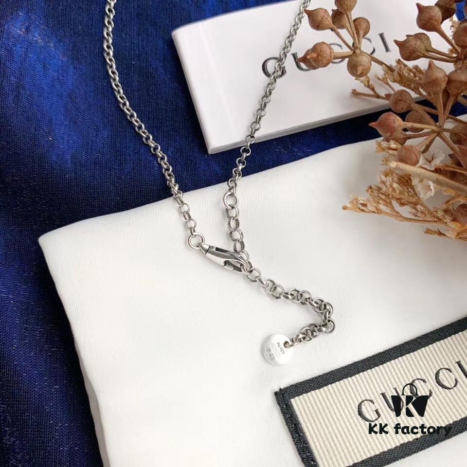 In Stock‼ Gucci 'REAL' Series Sterling Silver Necklace, Unisex Vintage Style, S925 Oxidized Silver Pendant, 37-42cm Adjustable Chain, Official Packaging, Ideal Gift