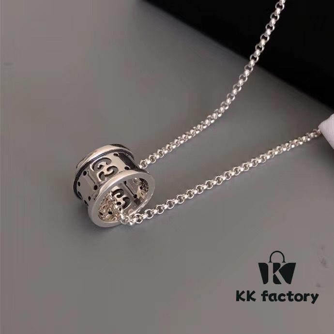 New Arrival 🆕 Gucci GG Hollow Pendant Necklace for Couples, Authentic Silver 925, Approx. 14g, Chain Length 50+5cm