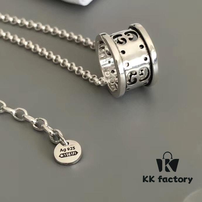 New Arrival 🆕 Gucci GG Hollow Pendant Necklace for Couples, Authentic Silver 925, Approx. 14g, Chain Length 50+5cm