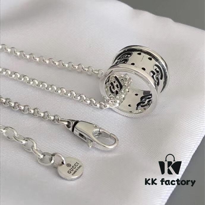 New Arrival 🆕 Gucci GG Hollow Pendant Necklace for Couples, Authentic Silver 925, Approx. 14g, Chain Length 50+5cm