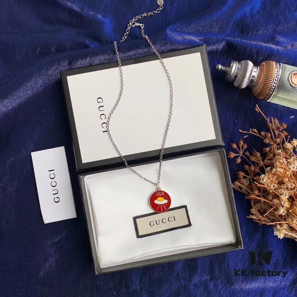 In Stock‼ Gucci 'REAL' Series Sterling Silver Necklace, Unisex Design, S925 Oxidized Silver, 37-42cm