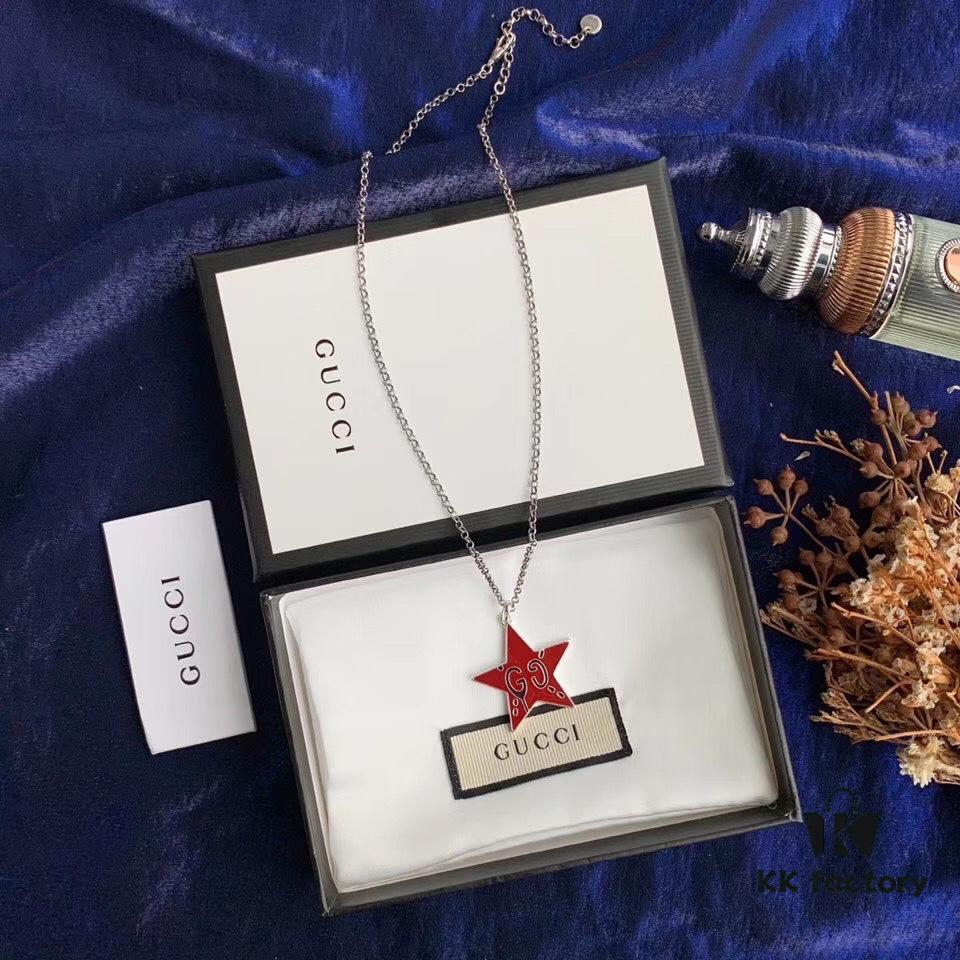 In Stock‼ Gucci 'REAL' Series Sterling Silver Necklace, Unisex Vintage Style, S925 Oxidized Silver Pendant, 37-42cm Adjustable Chain, Official Packaging, Ideal Gift