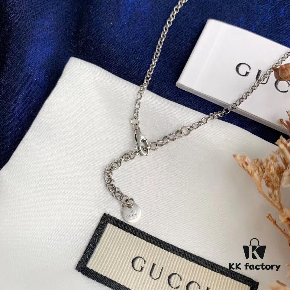 In Stock‼ Gucci 'REAL' Series Sterling Silver Necklace, Unisex Design, S925 Oxidized Silver, 37-42cm