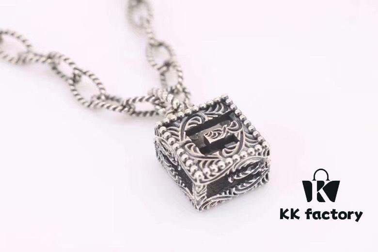 Gucci Men's Square Hollow G Necklace in Sterling Silver