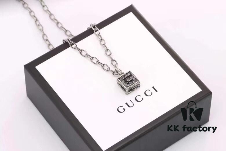 Gucci Men's Square Hollow G Necklace in Sterling Silver