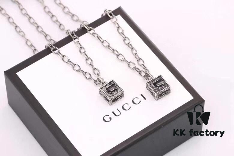 Gucci Men's Square Hollow G Necklace in Sterling Silver