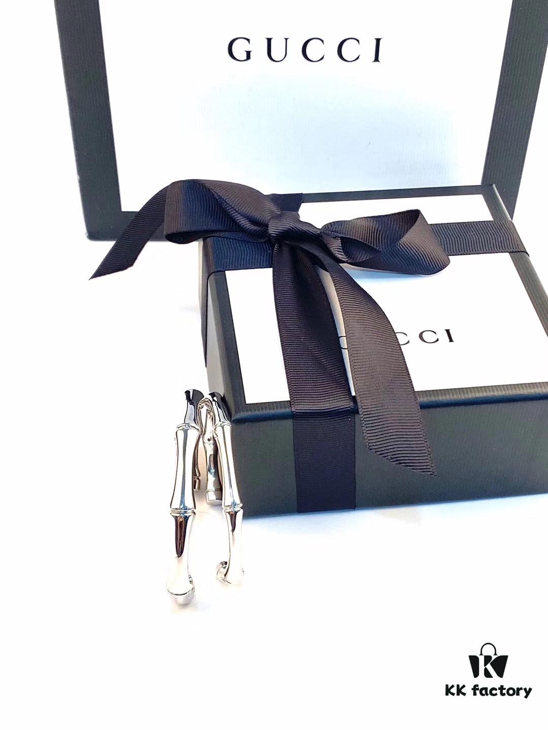 GUCCI Bamboo Cuff Bracelet 💅🏻💞🎍 Heavyweight Design, Premium Replica 925 Solid Silver Unisex Open Bangle with Original Logo