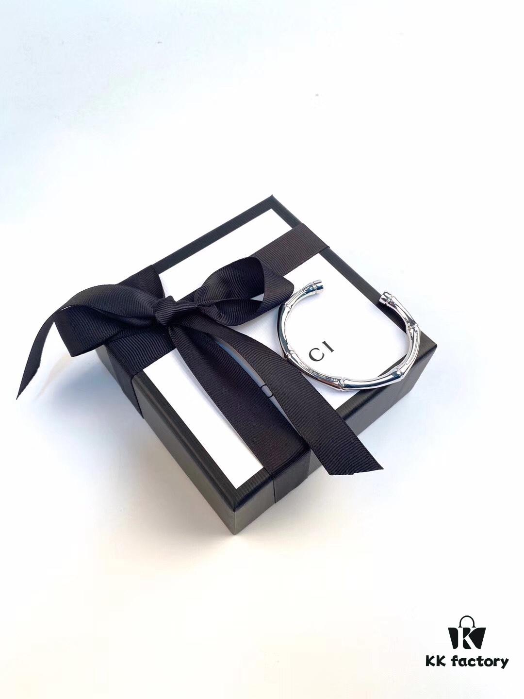 GUCCI Bamboo Cuff Bracelet 💅🏻💞🎍 Heavyweight Design, Premium Replica 925 Solid Silver Unisex Open Bangle with Original Logo