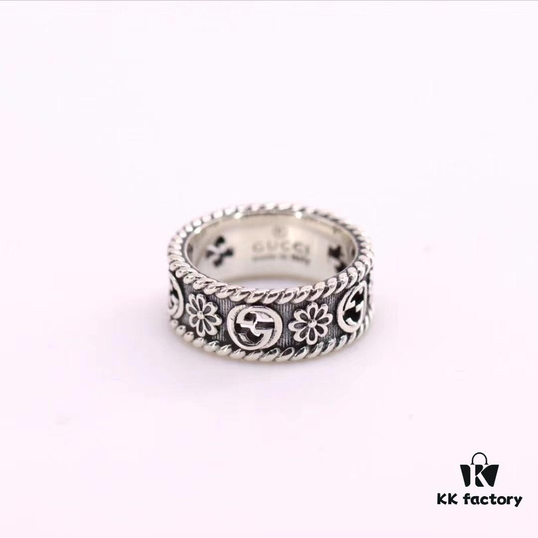 Gucci Double G Sunflower Couple Ring in Sterling Silver