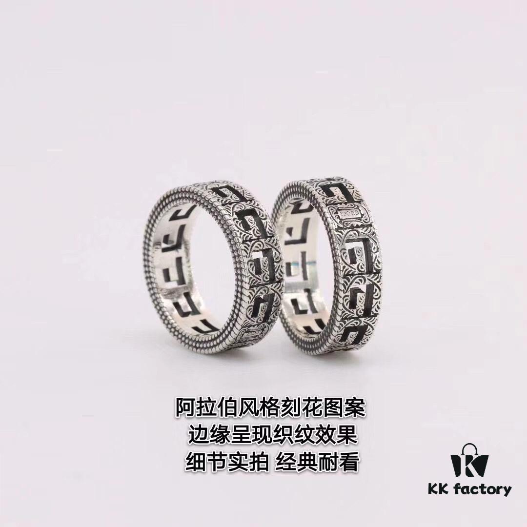 Gucci Square G Pattern Sterling Silver Ring, Full Size Range Available