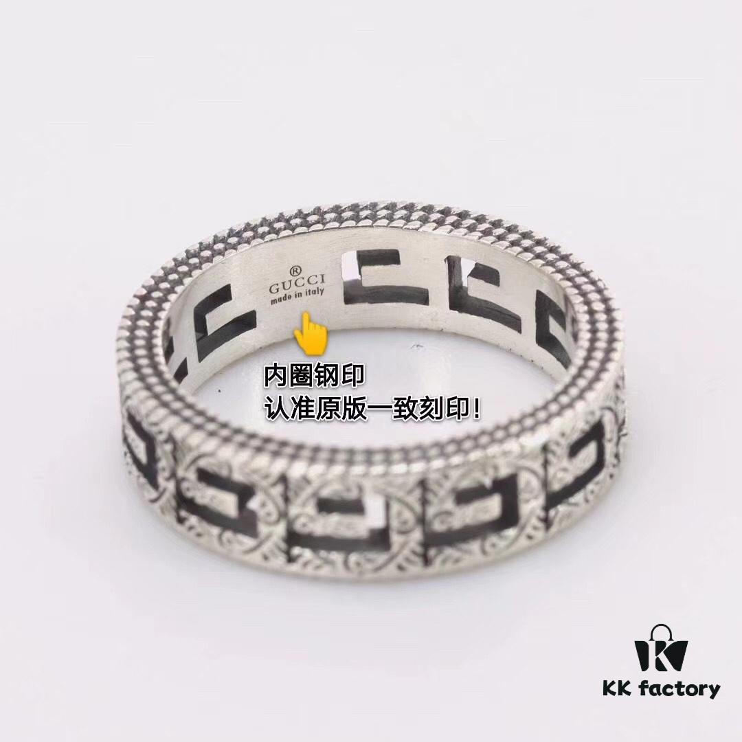 Gucci Square G Pattern Sterling Silver Ring, Full Size Range Available