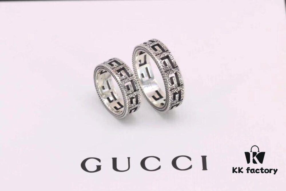 Gucci Square G Pattern Sterling Silver Ring, Full Size Range Available