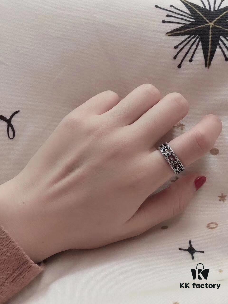 Gucci Square G Pattern Sterling Silver Ring, Full Size Range Available