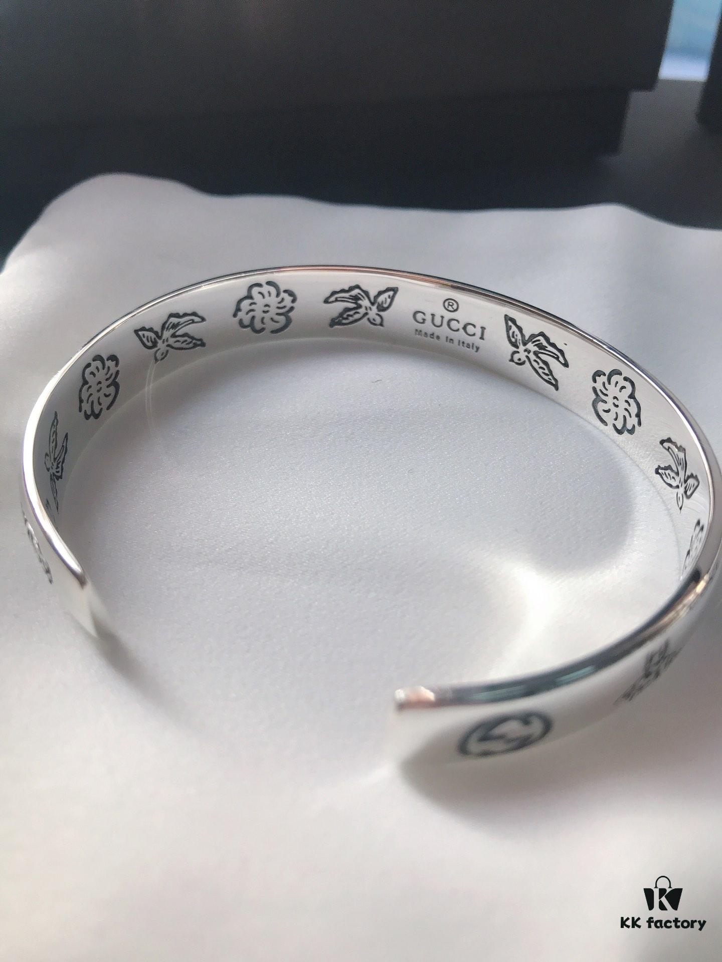 Gucci Blind for Love Collection 925 Sterling Silver Bracelet with Floral, Bird, Tiger Head, Eye and Heart Motifs