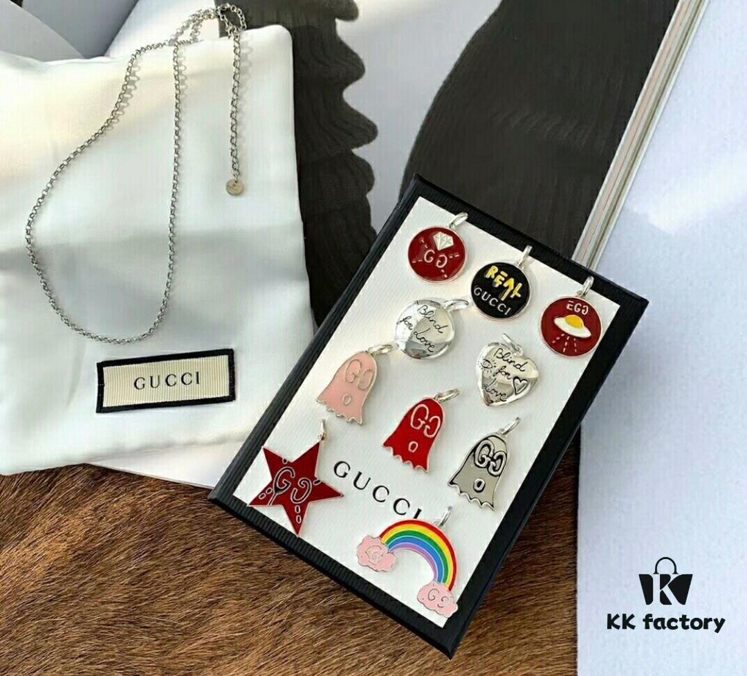 Gucci Ghost Pink Enamel Pendant, Comes with Accessory Box and Dust Bag, Includes 925 Silver Chain, Reversible Design, Excellent Condition, Rare Color from Official Stores, Logo Features the Ghost's Eyes, Soft Pink Tone, Subtle Without Oversized G Logo, Stylish and Versatile Design