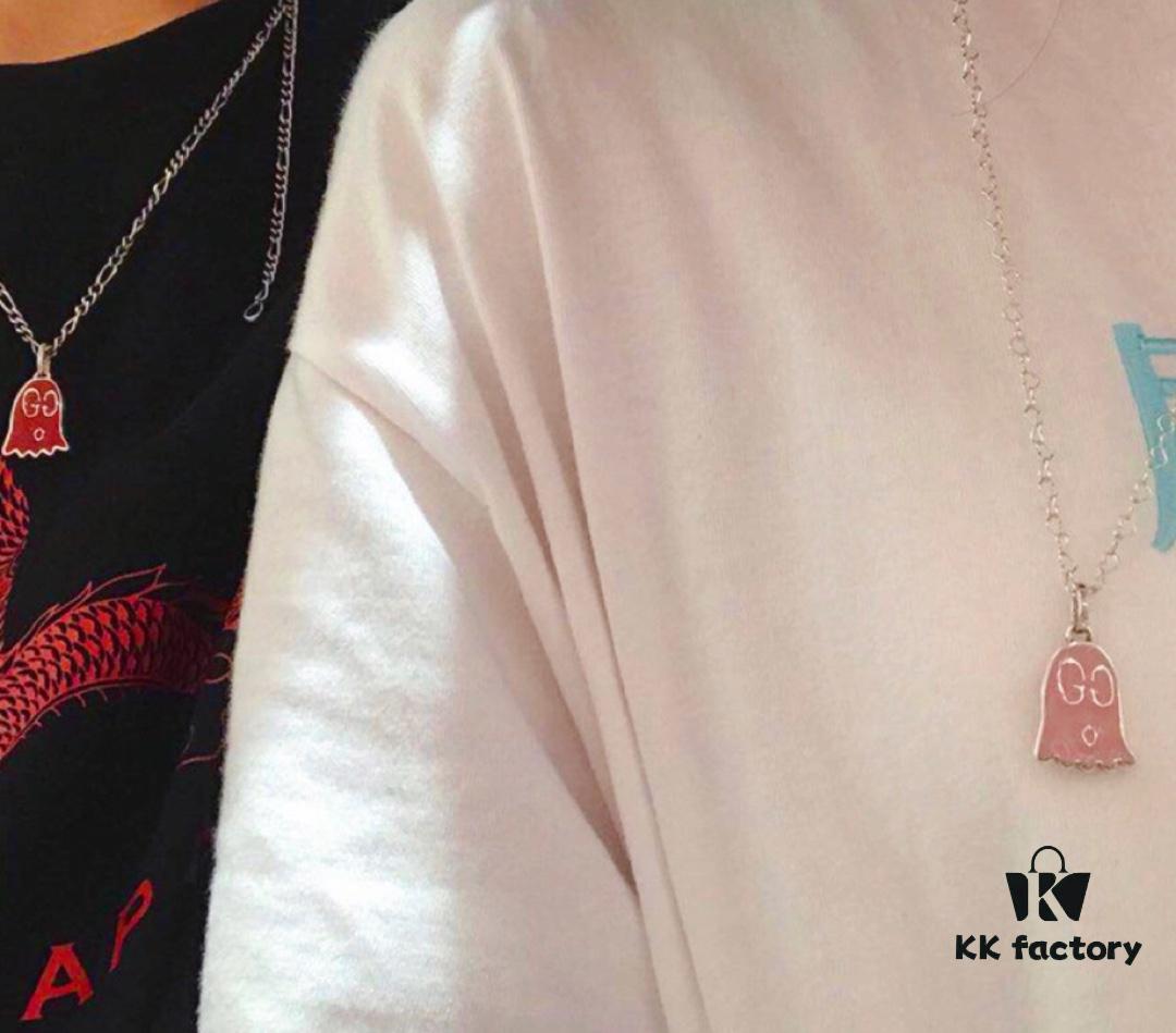 Gucci Ghost Pink Enamel Pendant, Comes with Accessory Box and Dust Bag, Includes 925 Silver Chain, Reversible Design, Excellent Condition, Rare Color from Official Stores, Logo Features the Ghost's Eyes, Soft Pink Tone, Subtle Without Oversized G Logo, Stylish and Versatile Design