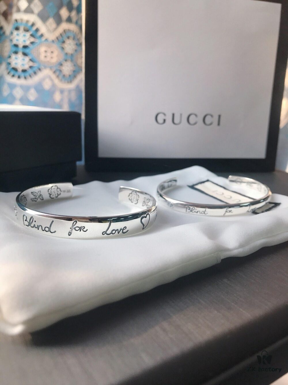 Gucci Blind for Love Collection 925 Sterling Silver Bracelet with Floral, Bird, Tiger Head, Eye and Heart Motifs