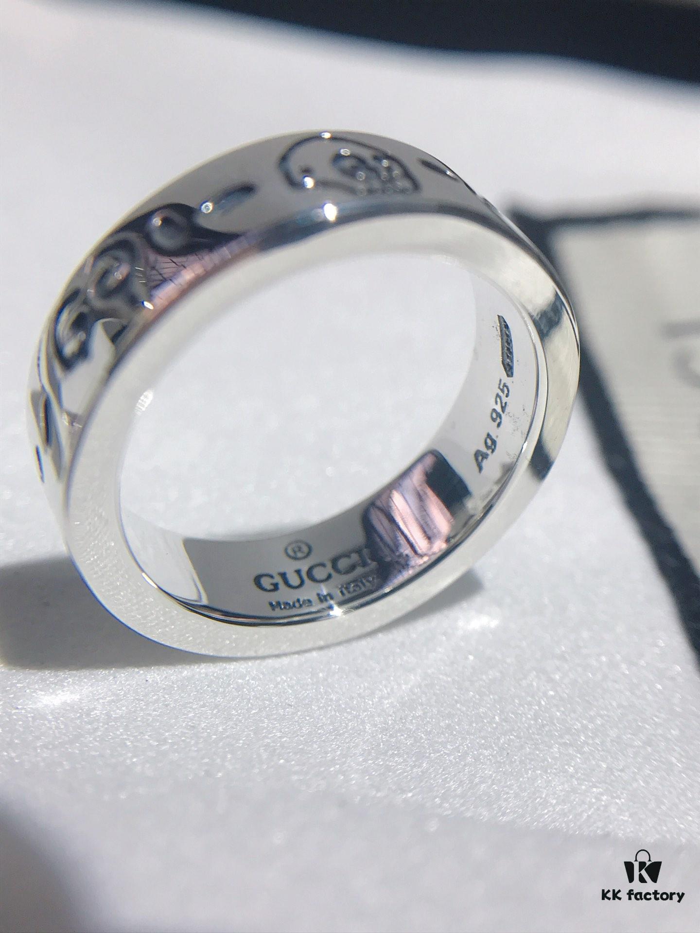 Gucci Ghost Sterling Silver Ring Series, Gucci Lip Print Skull Unisex Couple Ring, S925 Pure Silver (Not Plated), Official Store Latest Gift Box Packaging