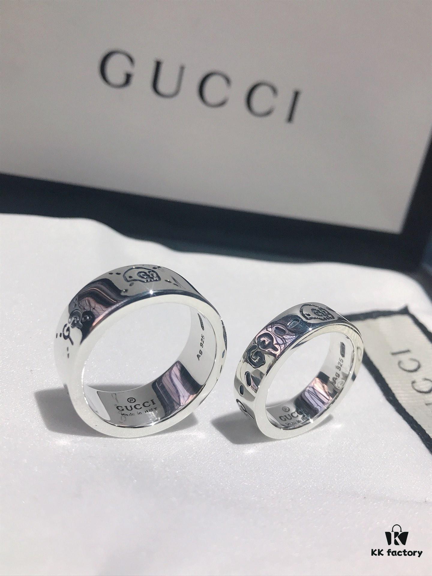 Gucci Ghost Sterling Silver Ring Series, Gucci Lip Print Skull Unisex Couple Ring, S925 Pure Silver (Not Plated), Official Store Latest Gift Box Packaging