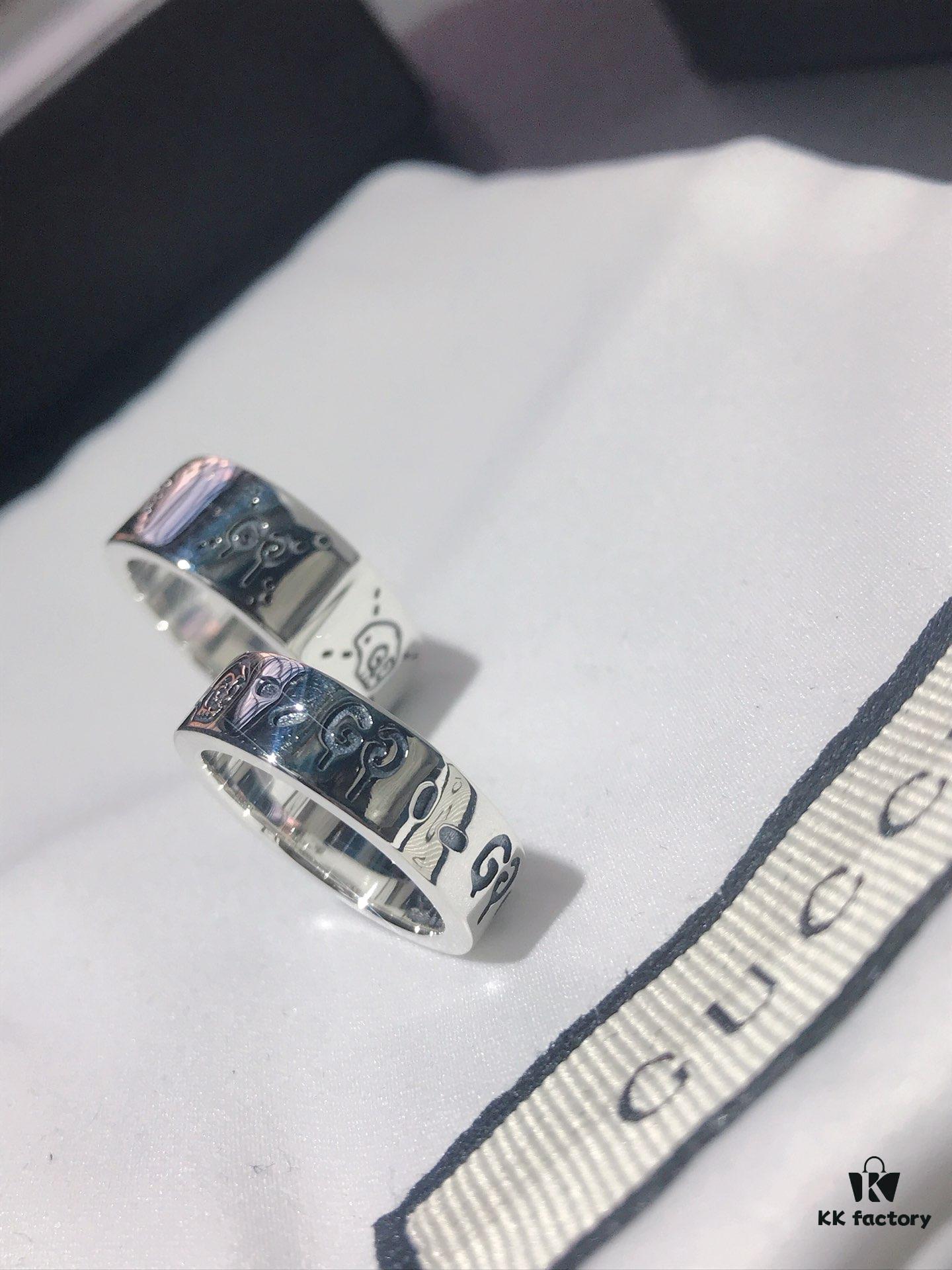 Gucci Ghost Sterling Silver Ring Series, Gucci Lip Print Skull Unisex Couple Ring, S925 Pure Silver (Not Plated), Official Store Latest Gift Box Packaging