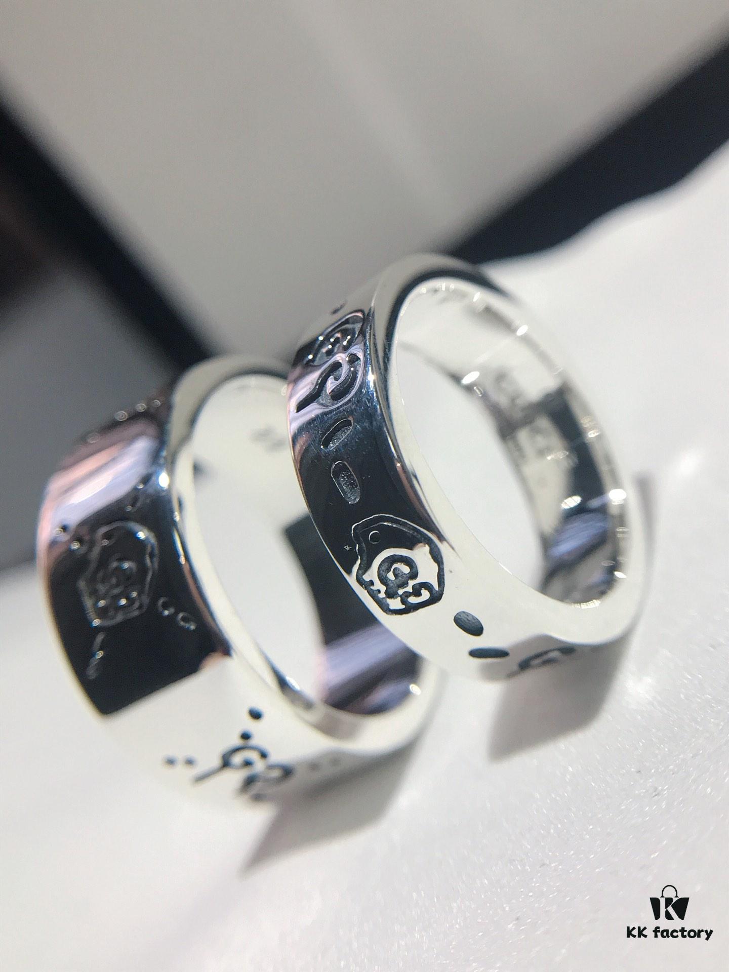 Gucci Ghost Sterling Silver Ring Series, Gucci Lip Print Skull Unisex Couple Ring, S925 Pure Silver (Not Plated), Official Store Latest Gift Box Packaging