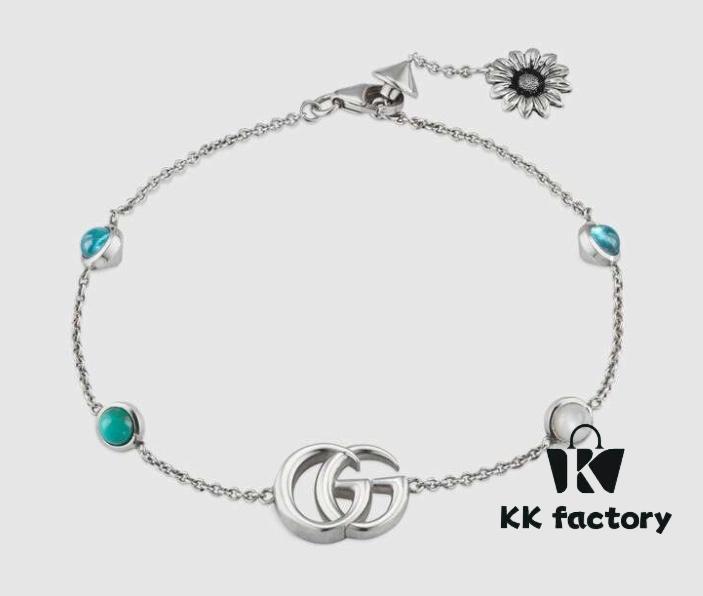 New Heavyweight Double G Turquoise Necklace and Bracelet Set with Daisy Pendant