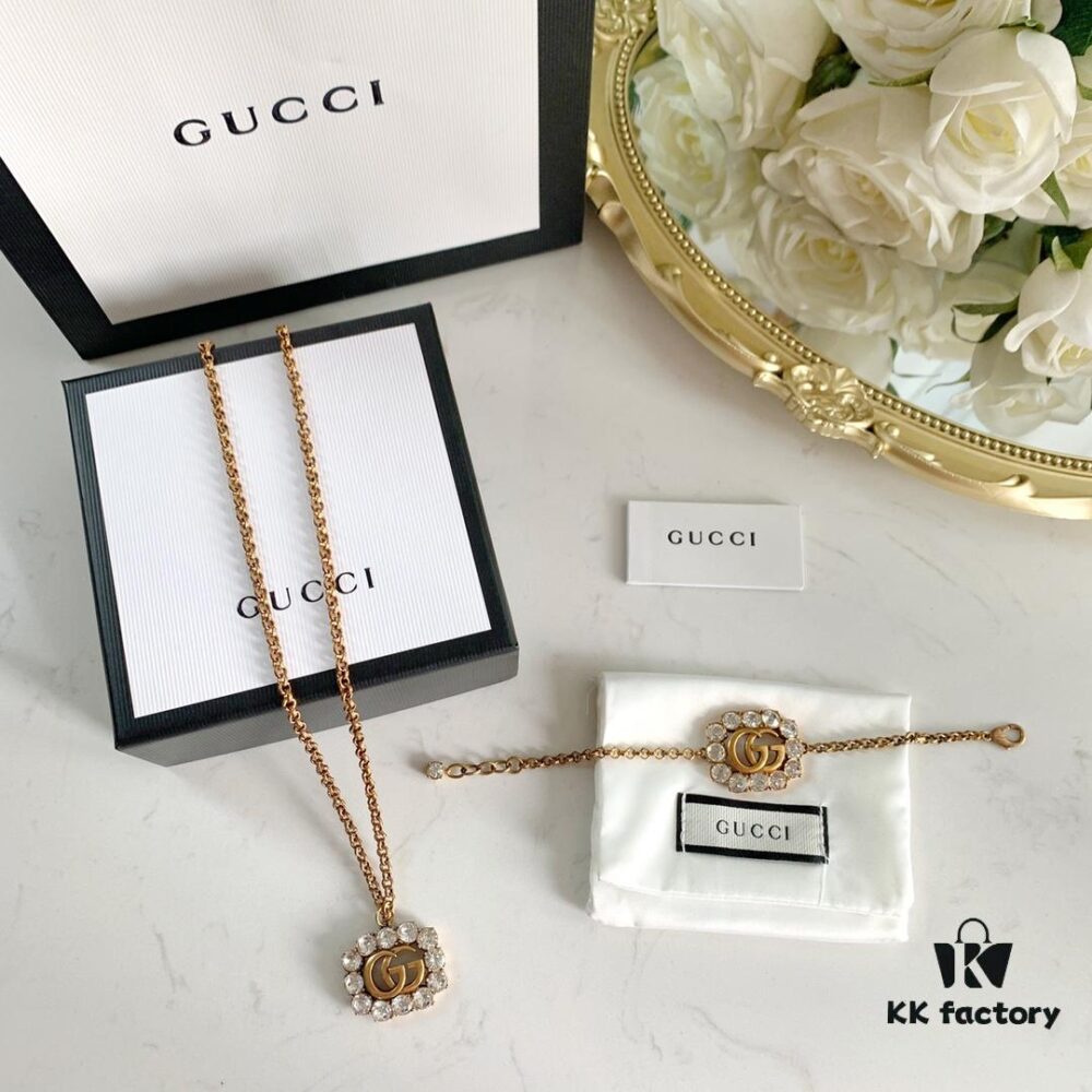 New Year Gift 🎁 2020 New Gucci Double G Full Diamond Necklace Bracelet, Counter-Matching Brass Material