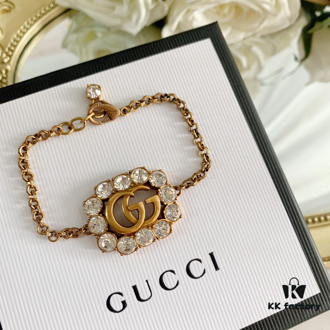 New Year Gift 🎁 2020 New Gucci Double G Full Diamond Necklace Bracelet, Counter-Matching Brass Material