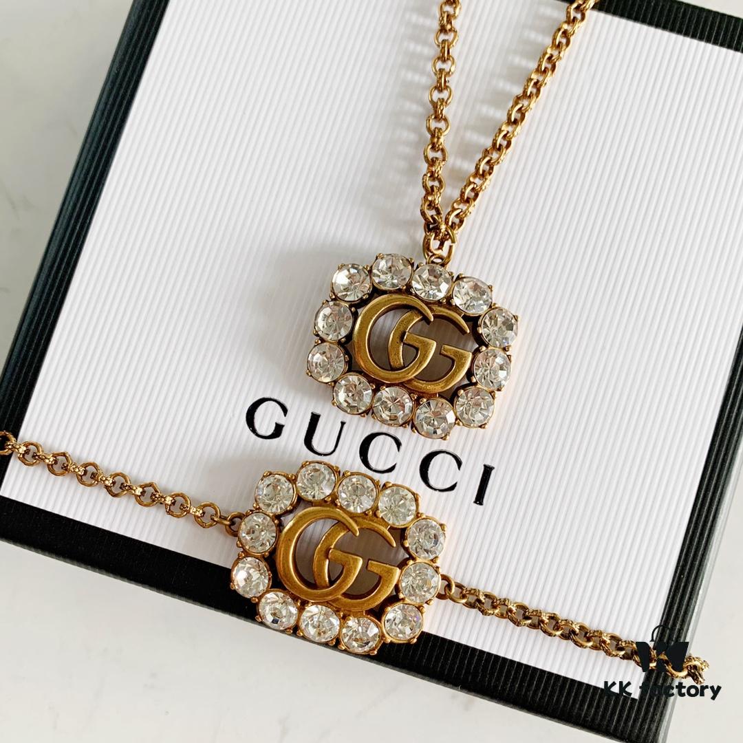 New Year Gift 🎁 2020 New Gucci Double G Full Diamond Necklace Bracelet, Counter-Matching Brass Material