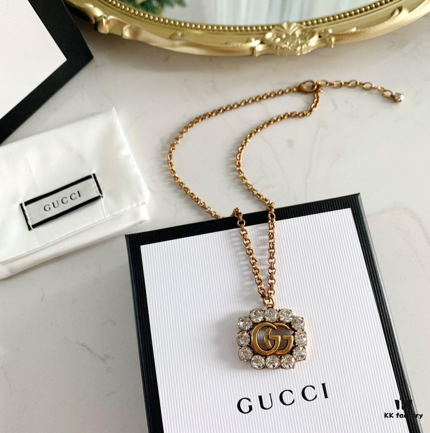 New Year Gift 🎁 2020 New Gucci Double G Full Diamond Necklace Bracelet, Counter-Matching Brass Material