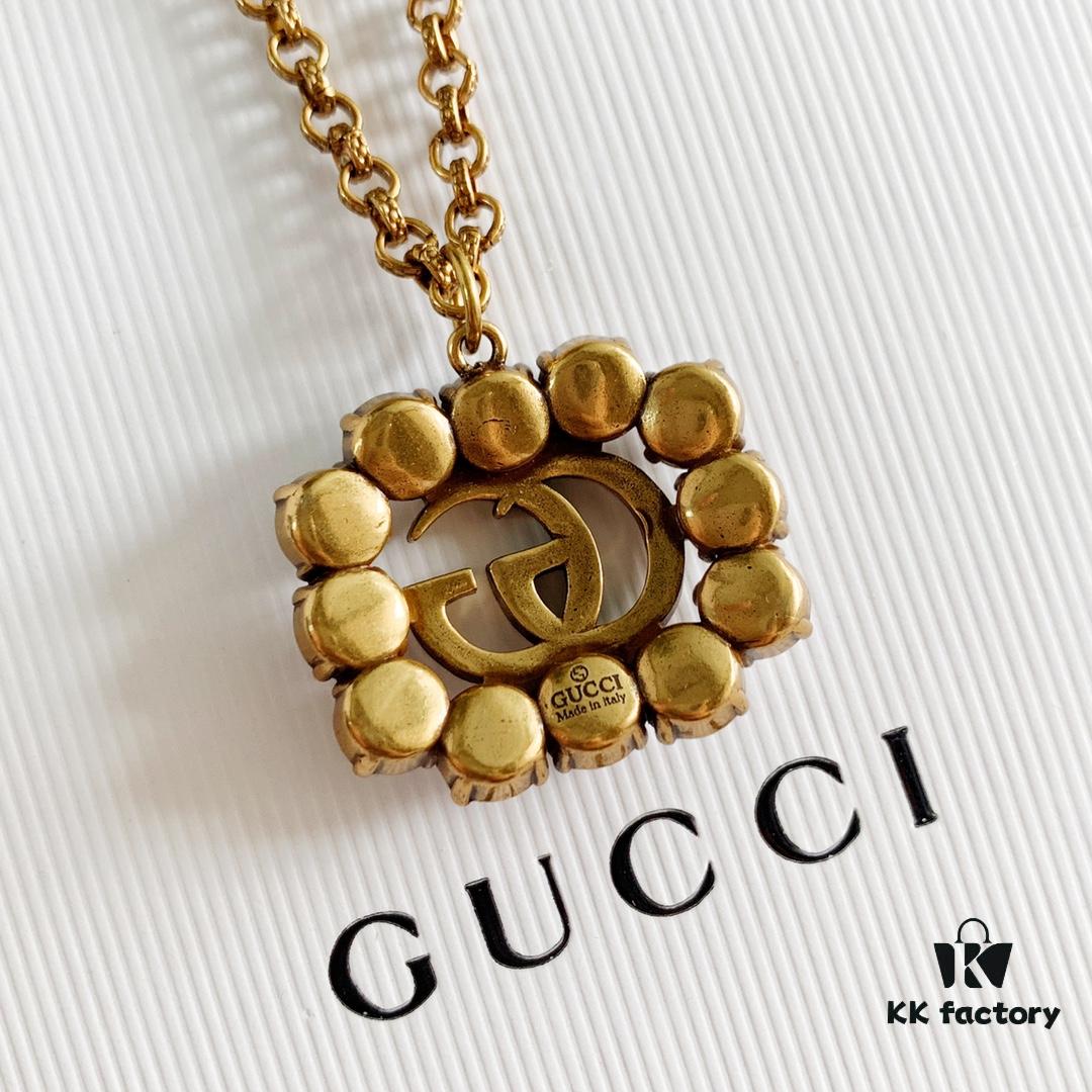 New Year Gift 🎁 2020 New Gucci Double G Full Diamond Necklace Bracelet, Counter-Matching Brass Material