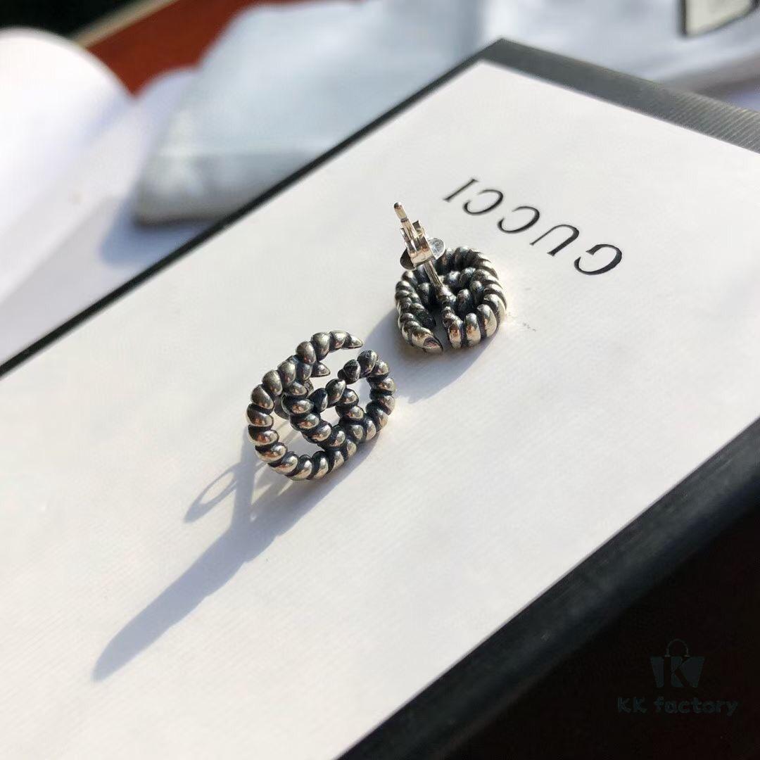 New Arrival Sterling Silver Stud Earrings Featuring Interlocking GG Motif on Twisted Ribbon Design
