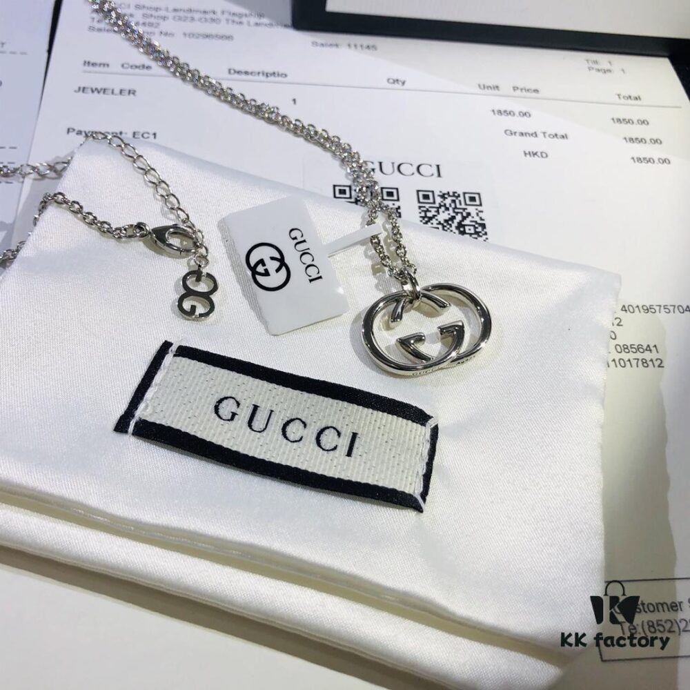 Gucci Real Photo One-to-One Replica Sticker, Labels, Receipt Included, Pure Silver Double G Necklace, Unisex Fashion Minimalist Design