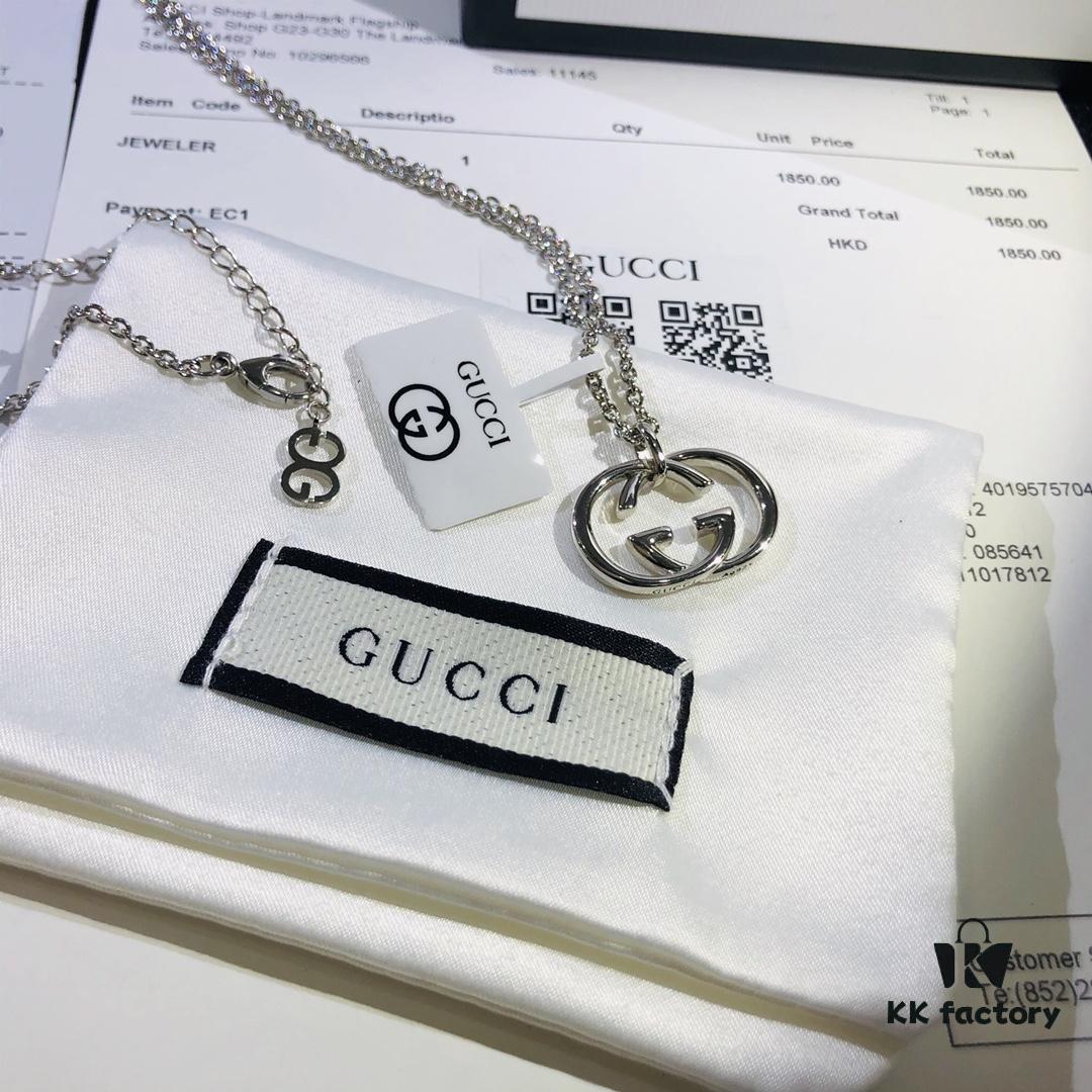 Gucci Real Photo One-to-One Replica Sticker, Labels, Receipt Included, Pure Silver Double G Necklace, Unisex Fashion Minimalist Design