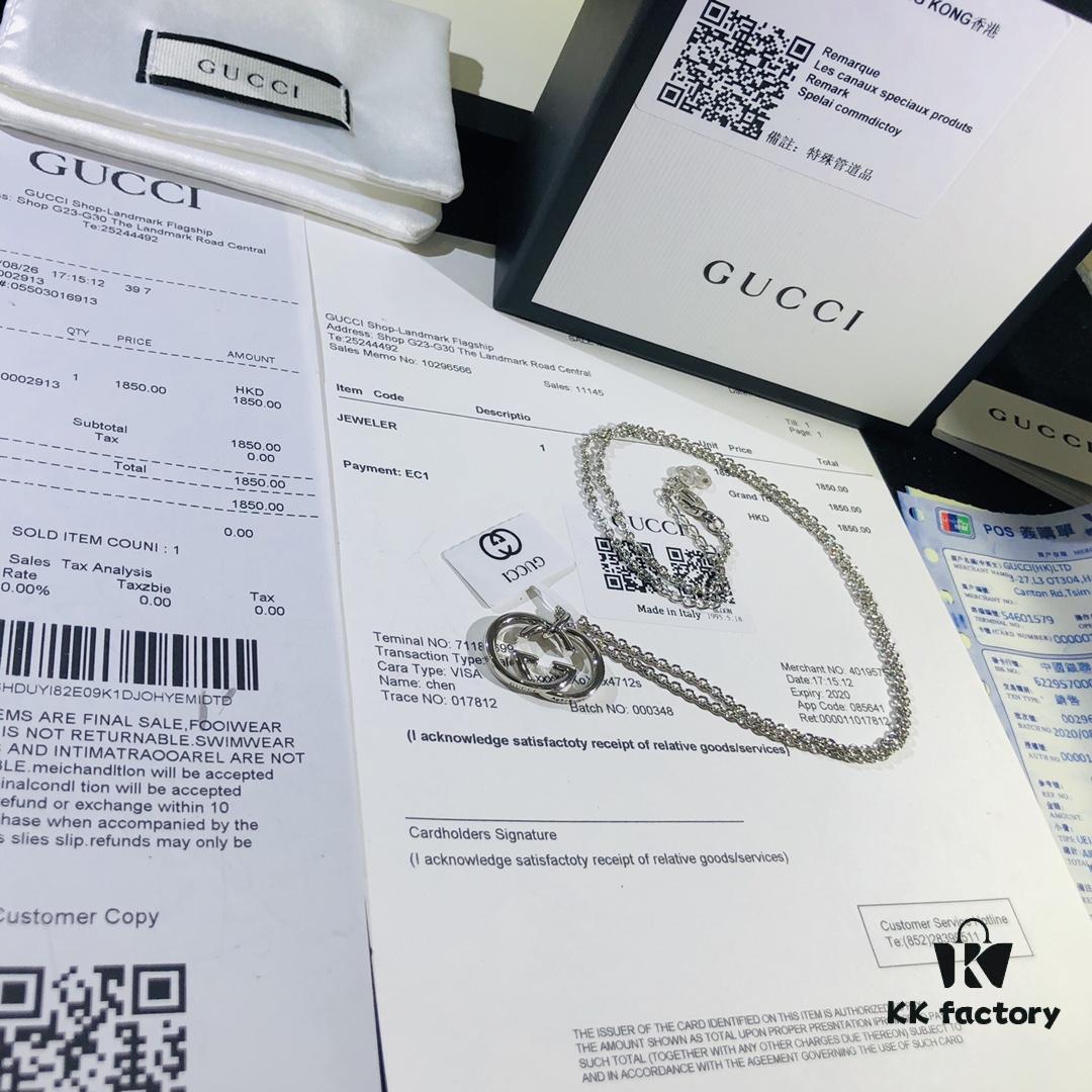 Gucci Real Photo One-to-One Replica Sticker, Labels, Receipt Included, Pure Silver Double G Necklace, Unisex Fashion Minimalist Design