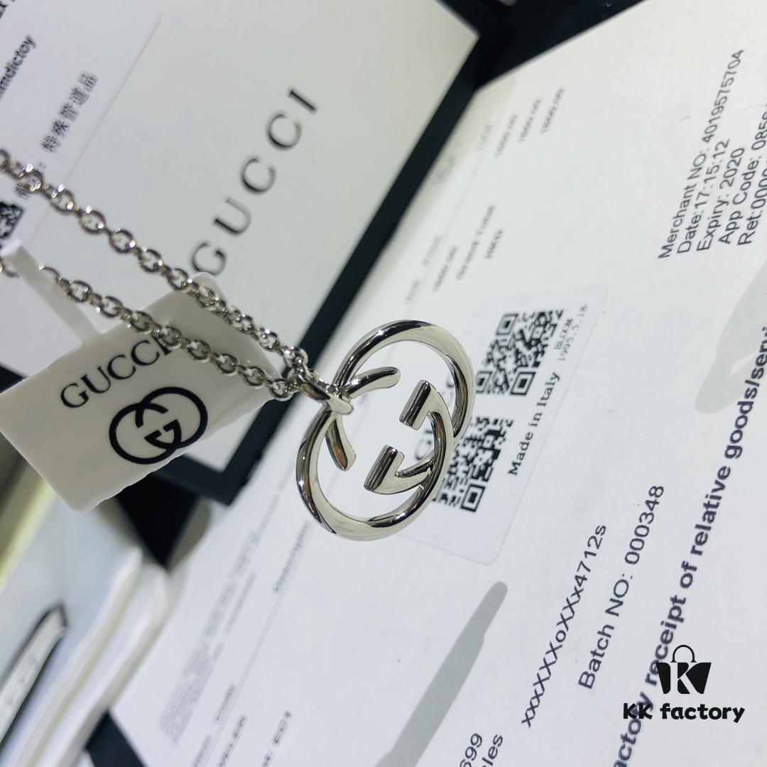 Gucci Real Photo One-to-One Replica Sticker, Labels, Receipt Included, Pure Silver Double G Necklace, Unisex Fashion Minimalist Design