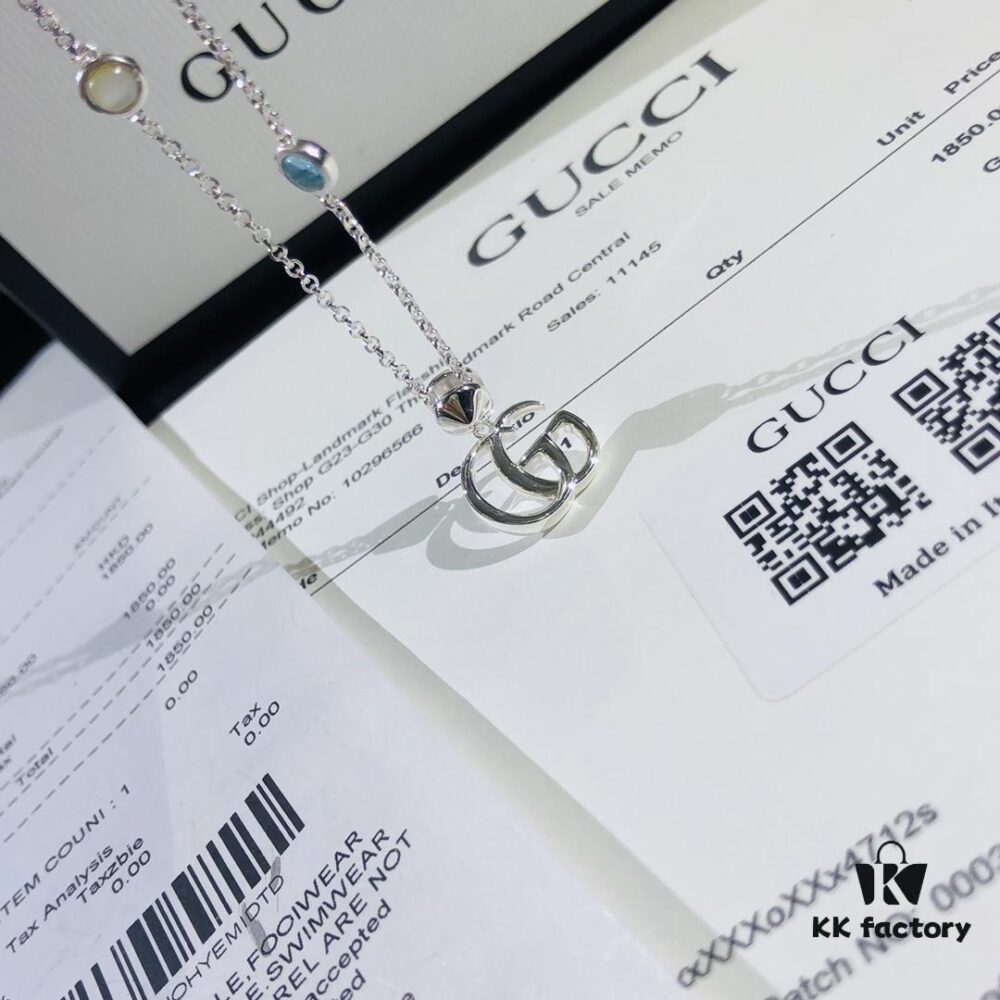 Gucci Real Photo One-to-One Replica Sticker, Labels, Receipt Included, Pure Silver Double G Necklace, Unisex Fashion Minimalist Design