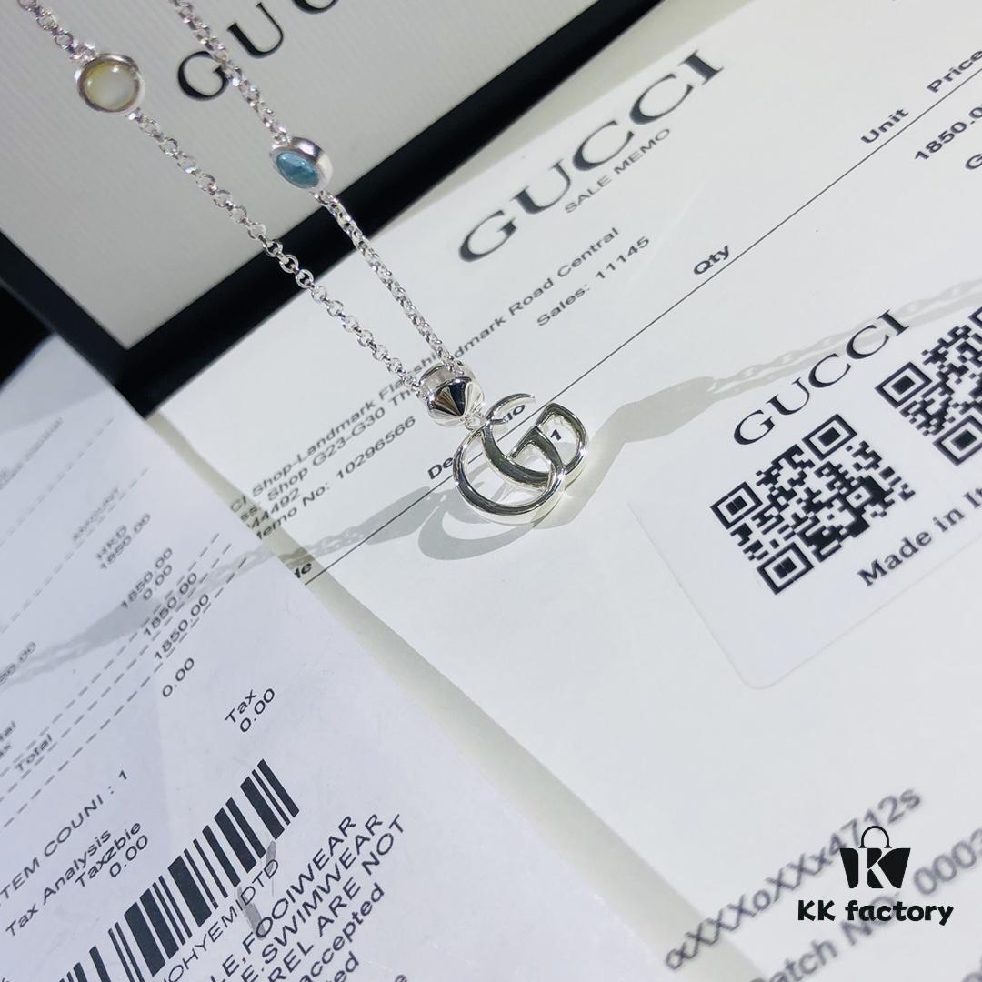 Gucci Real Photo One-to-One Replica Sticker, Labels, Receipt Included, Pure Silver Double G Necklace, Unisex Fashion Minimalist Design