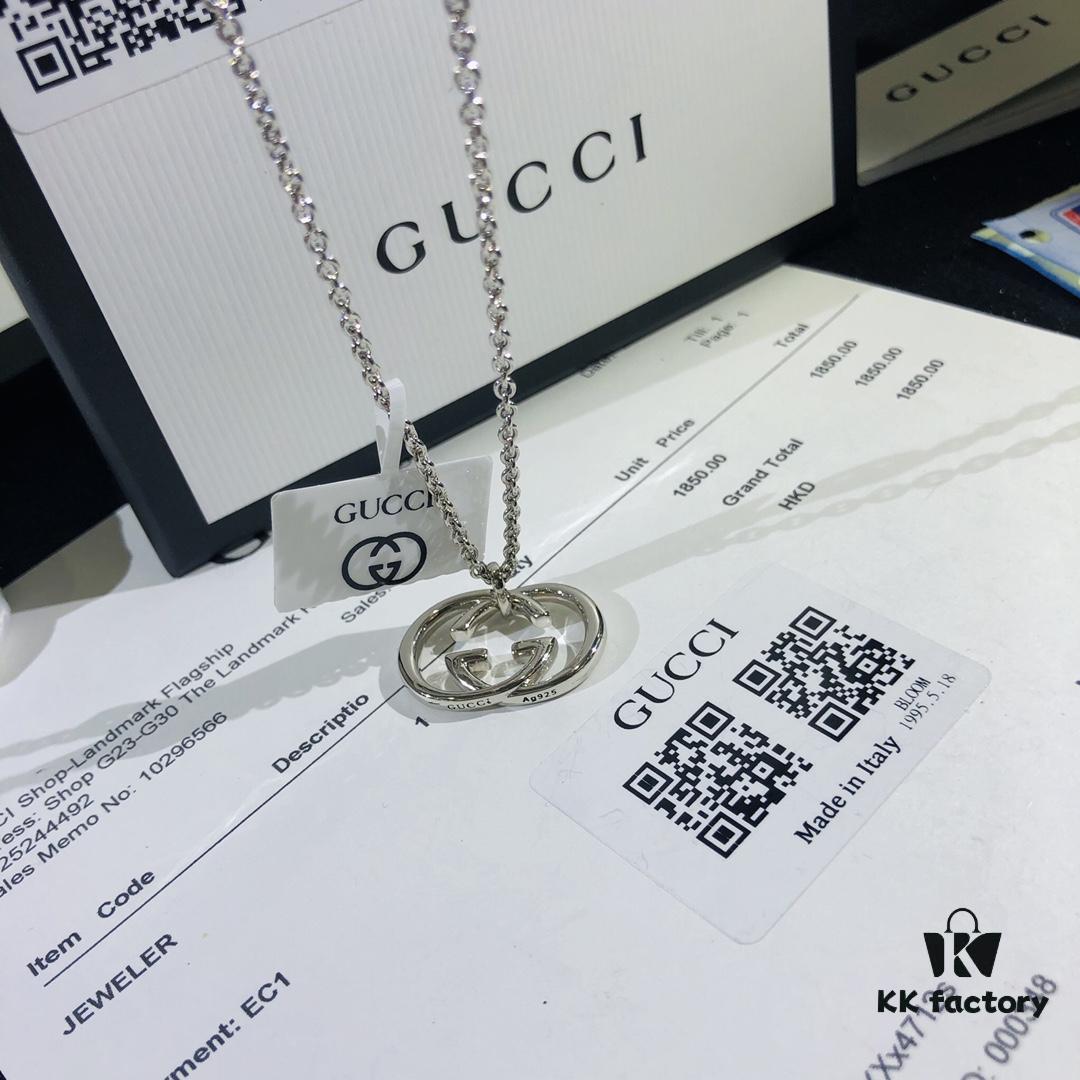 Gucci Real Photo One-to-One Replica Sticker, Labels, Receipt Included, Pure Silver Double G Necklace, Unisex Fashion Minimalist Design