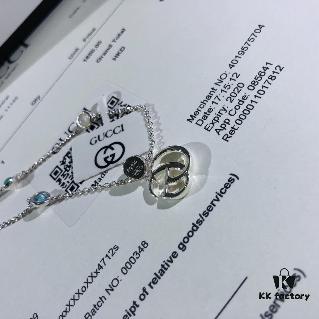 Gucci Real Photo One-to-One Replica Sticker, Labels, Receipt Included, Pure Silver Double G Necklace, Unisex Fashion Minimalist Design