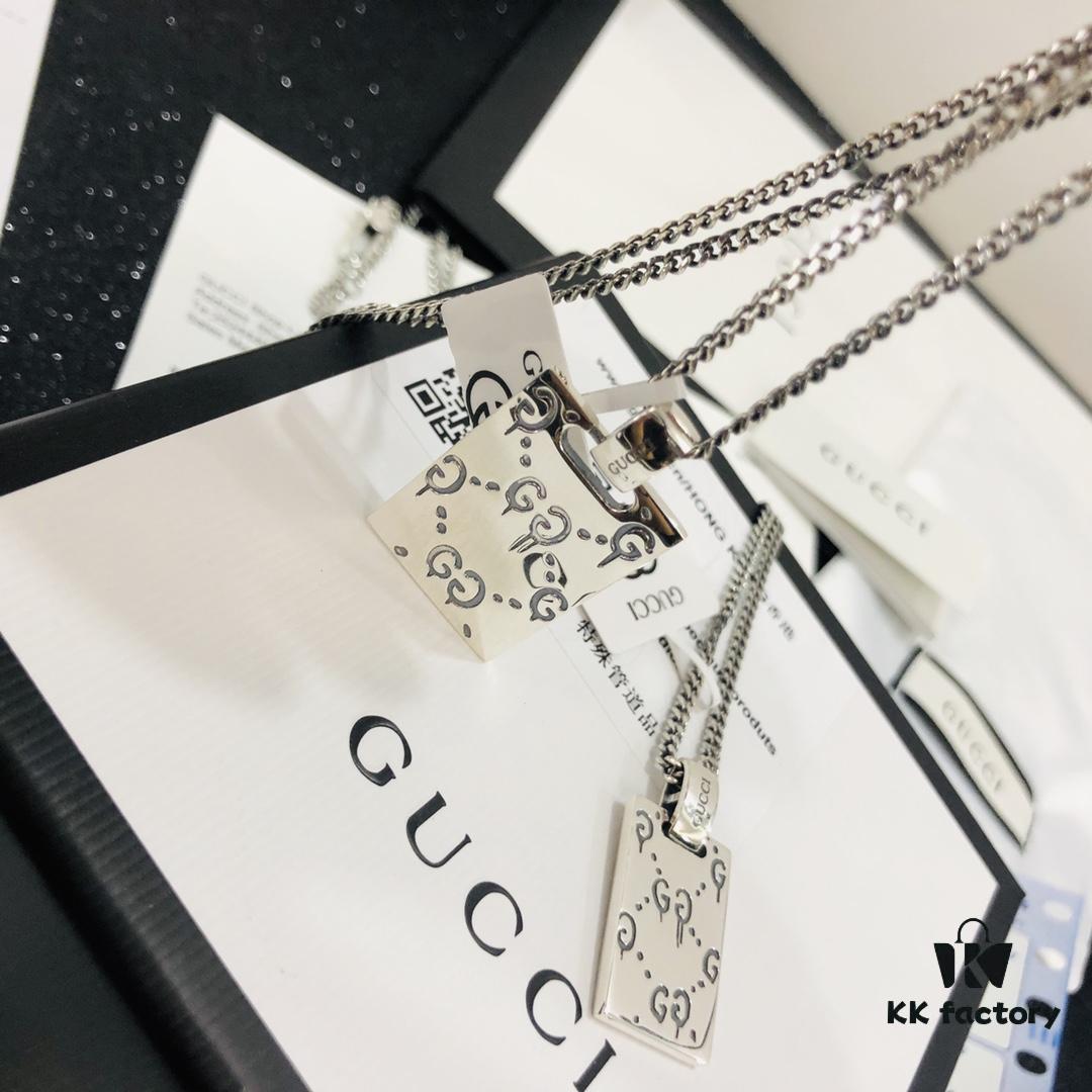 Gucci Official Photos Replica One-to-One Sticker, Labels, Receipt Included, Gucci Ghost Skull Necklace, Double G Texture Pendant, Artistic Design, 65cm Chain Length, Must-Have for Fashion Enthusiasts