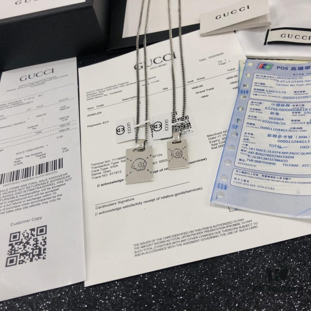 Gucci Official Photos Replica One-to-One Sticker, Labels, Receipt Included, Gucci Ghost Skull Necklace, Double G Texture Pendant, Artistic Design, 65cm Chain Length, Must-Have for Fashion Enthusiasts