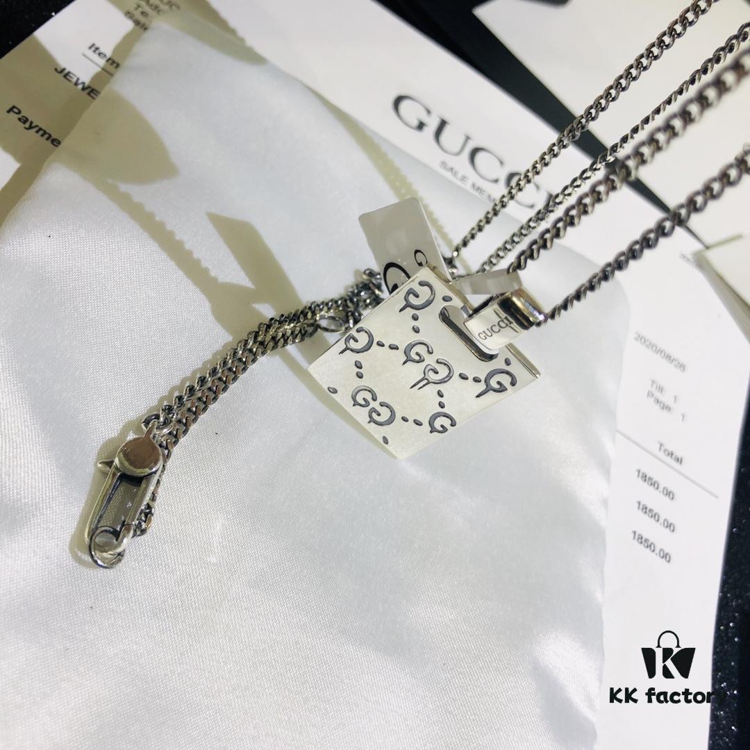 Gucci Official Photos Replica One-to-One Sticker, Labels, Receipt Included, Gucci Ghost Skull Necklace, Double G Texture Pendant, Artistic Design, 65cm Chain Length, Must-Have for Fashion Enthusiasts