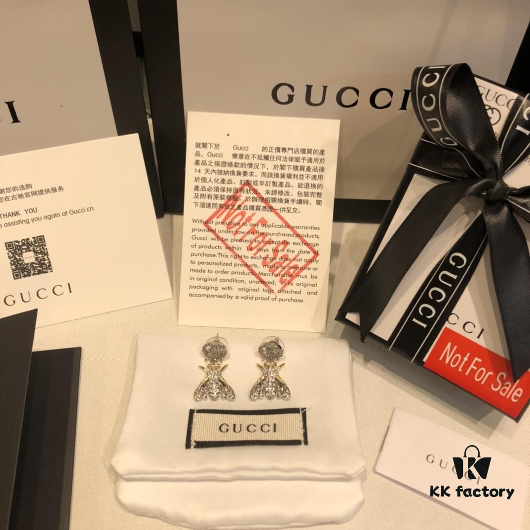 GUCCI Full Diamond Double G Bee Stud Earrings