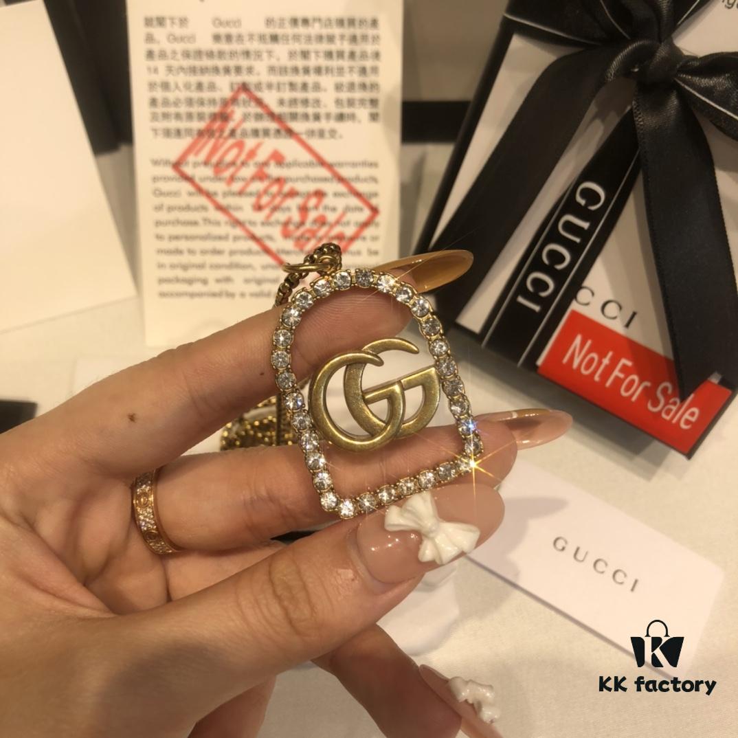 GUCCI Diamond-Paved Double G Set Necklace and Stud Earrings