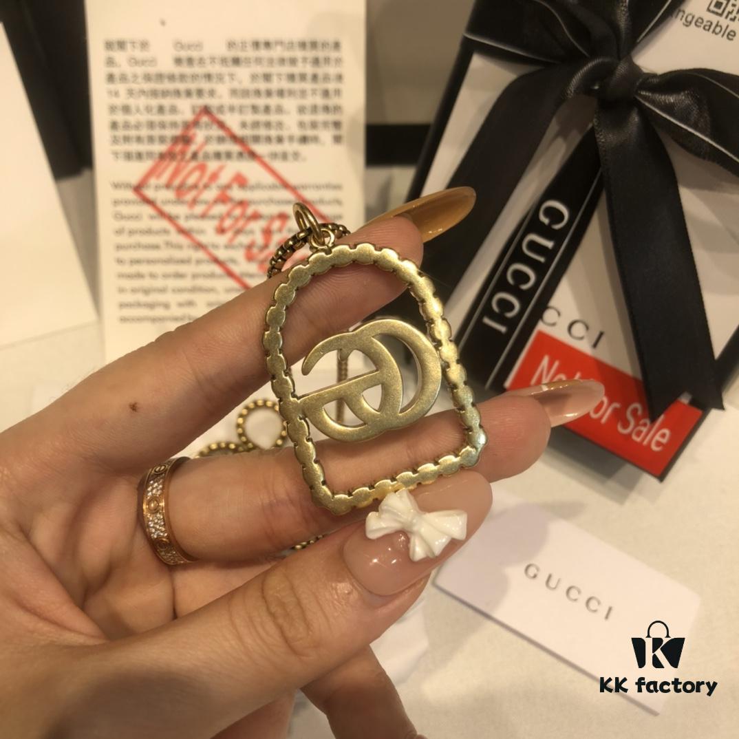 GUCCI Diamond-Paved Double G Set Necklace and Stud Earrings