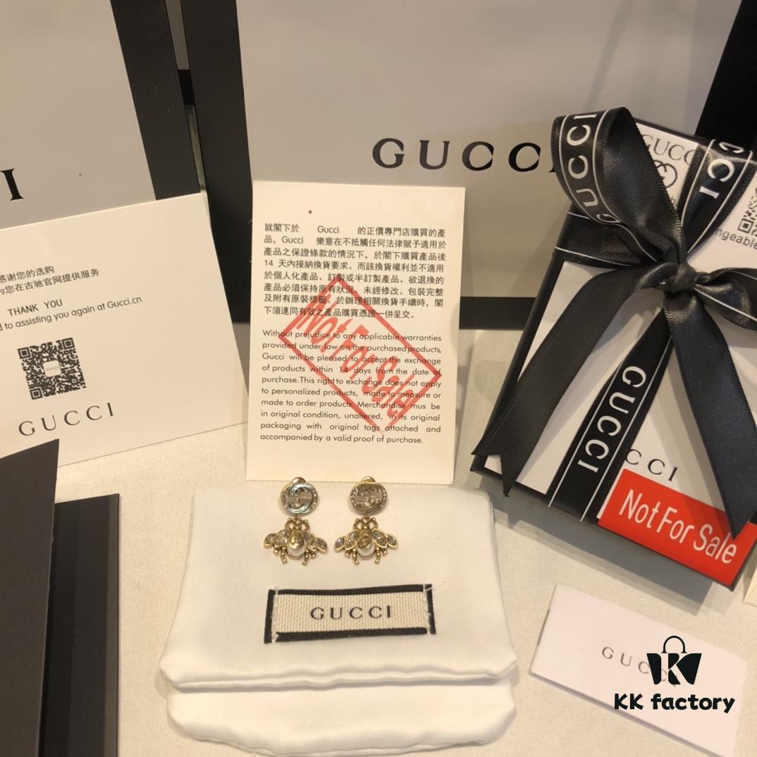 GUCCI Diamond-Paved Double G Pearl Bee Stud Earrings