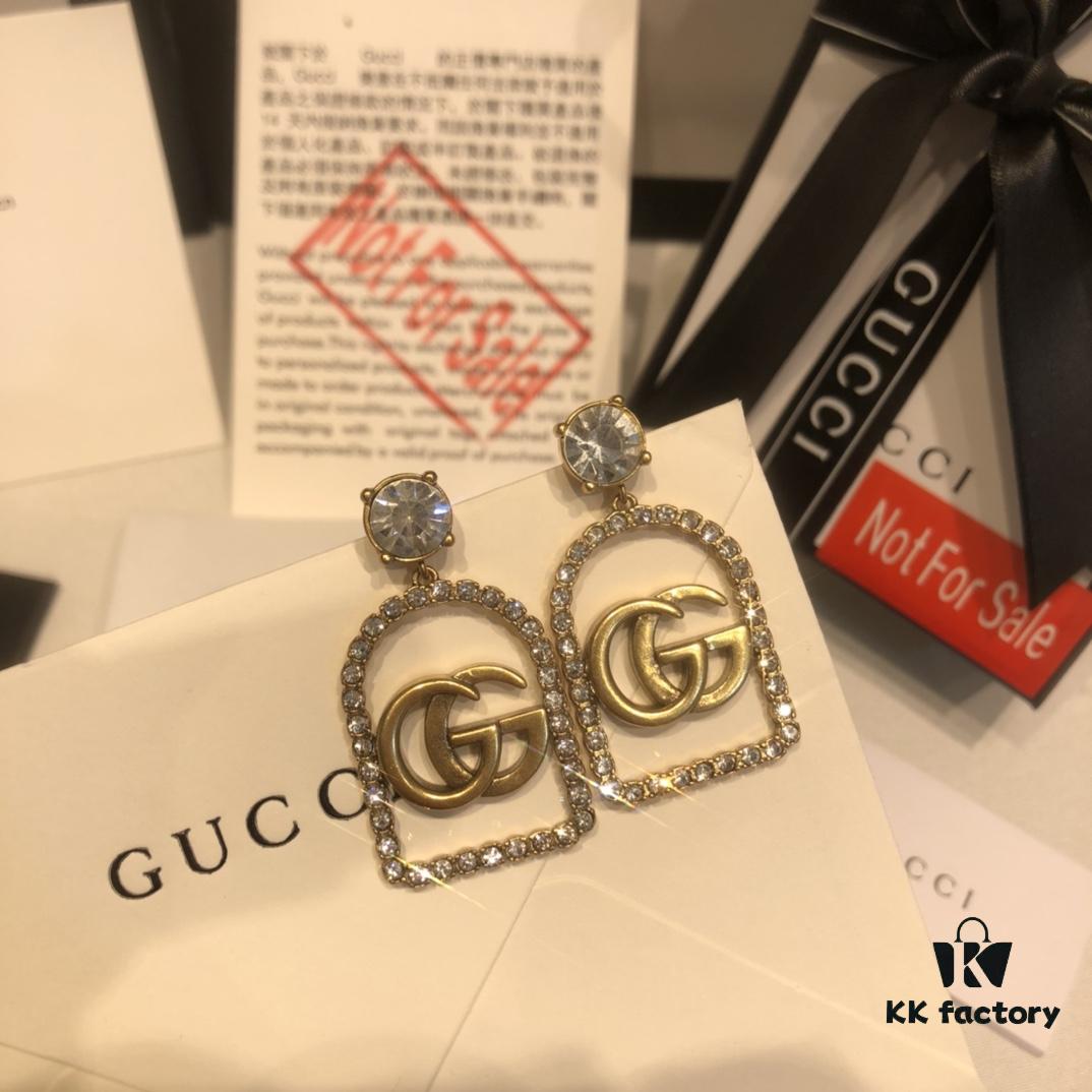 GUCCI Diamond-Paved Double G Set Necklace and Stud Earrings